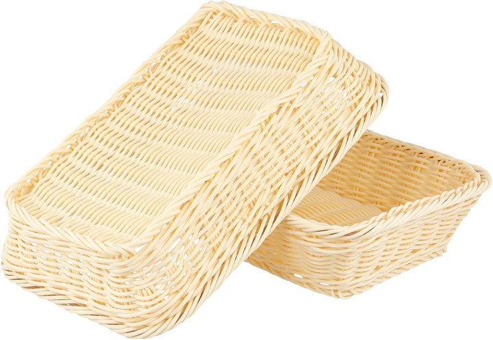3 Stück Rechteckiger Brotkorb geflochten, Brötchenkorb Klein aus Kunststoff 30 x 20 x 7cm, Weidenkor
