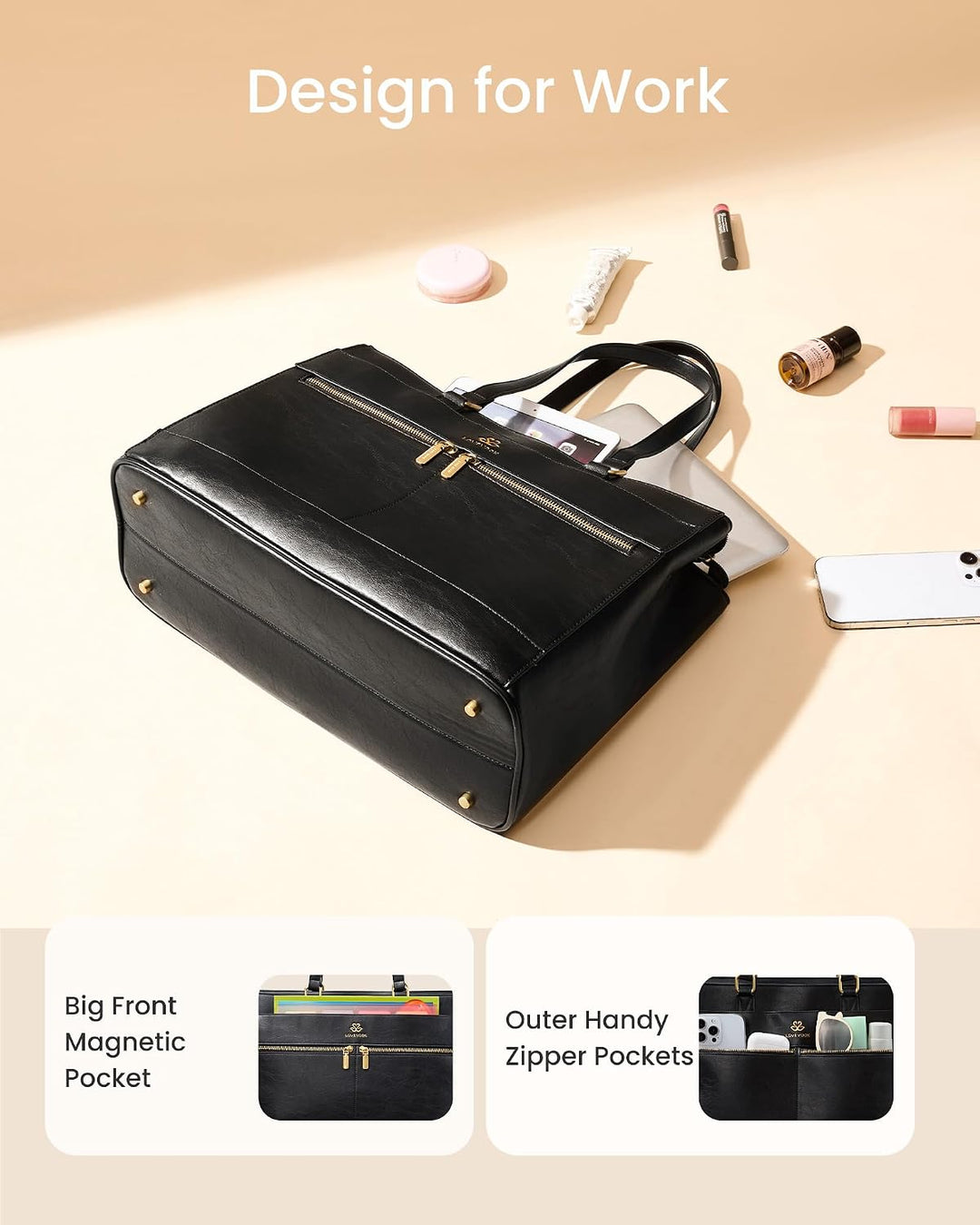 LOVEVOOK Handtasche Damen Gross, 17,3 Zoll Laptoptasche Retro-Leder Arbeitstasche Aktentasche, Leich