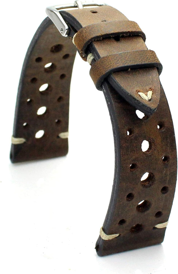 RIOS1931 Rallye Vintage Rindsleder Uhrenarmband handgemacht in Deutschland 22mm braun Mooreiche