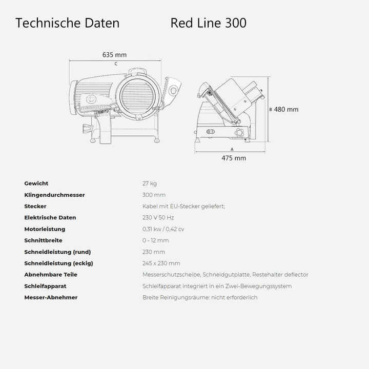 Berkel Red Line 300 Aufschnittmaschine rot - Schneidemaschine für die Küche inkl. handgefertigtes Ei