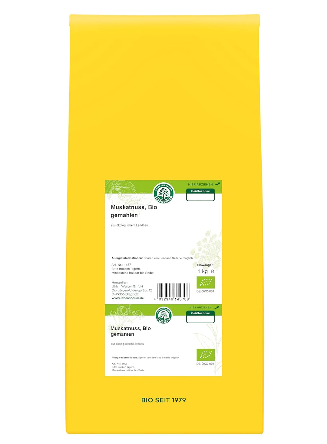 LEBENSBAUM Bio Gewürze Muskatnuss gemahlen, Muskatnusspulver gemahlen, aromatisch würzig-warm, Bio G