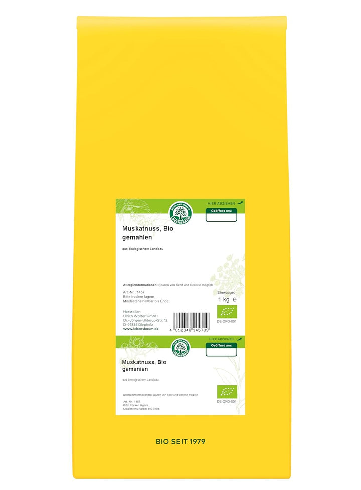 LEBENSBAUM Bio Gewürze Muskatnuss gemahlen, Muskatnusspulver gemahlen, aromatisch würzig-warm, Bio G
