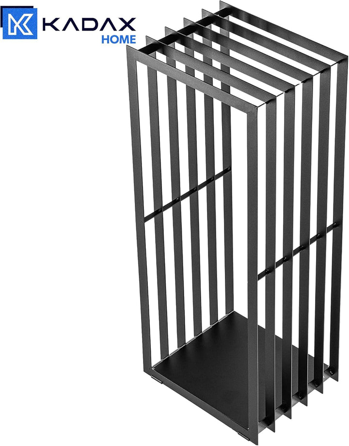 KADAX Kaminholzgestell, Kaminholzgestell aus robusten Stahl, schwarzer Kaminholzhalter, pulverbeschi