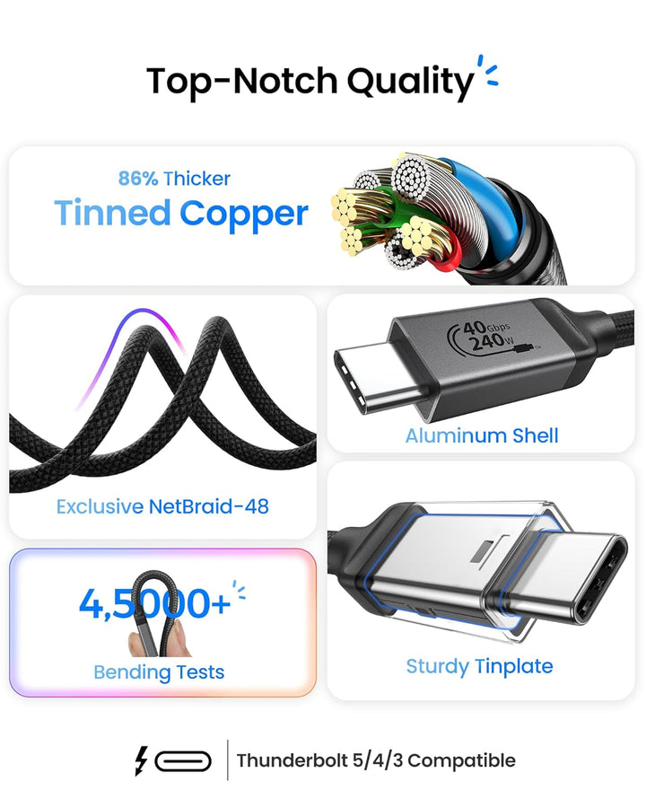 Silkland Zertifiziert USB4 Kabel mit Thunderbolt 4 Kabel, 40Gbps Datenkabel, PD3.1 240W 48V 5A Ladek