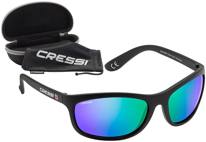 Cressi Unisex Erwachsene Rocker Sonnenbrille Für Sport Schwarz/Verspiegelt Linsen Grün Ultra Flex, S
