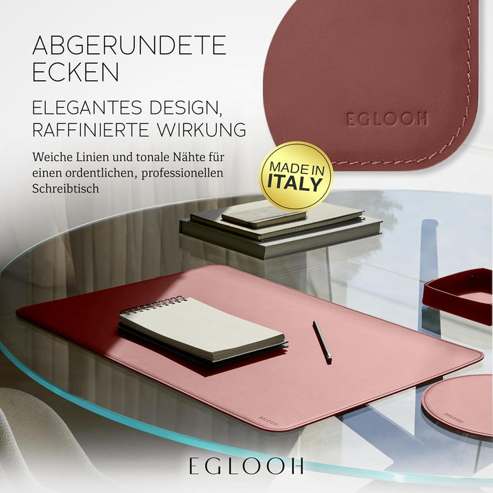 Eglooh - Herms - Schreibtischunterlage aus Leder Bordeaux Rot cm 65x45 - Handwerkliche Nähte und abg