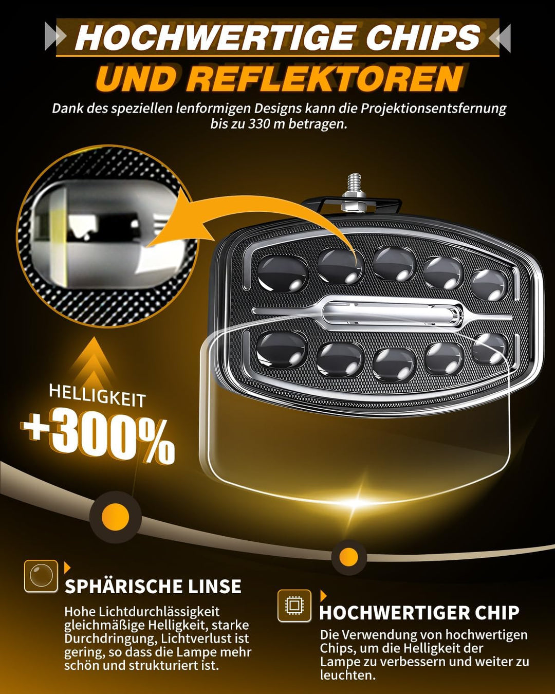 CO LIGHT 2PCS10 Zoll Led Fernscheinwerfer 12/24V,150W LKW LED Arbeitsscheinwerfer 12V ECE Weiss Ambe