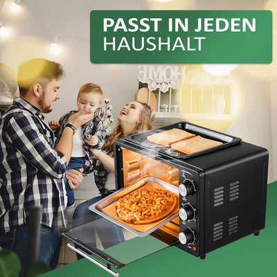 3in1 Mini Backofen 20 Liter mit Umluft inkl. Warmhalteplatte | Minibackofen | Pizza-Ofen | Krümelble