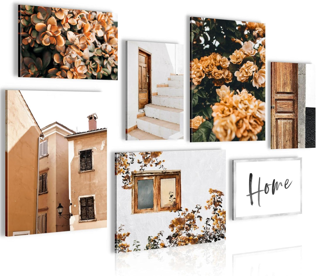 Novart Wandbilder Home Blumen - KOMPLETT AUFHÄNGFERTIG - Orange Wohnzimmer Schlafzimmer- 7 Moderne M