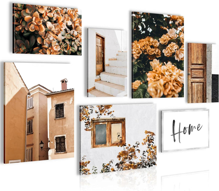 Novart Wandbilder Home Blumen - KOMPLETT AUFHÄNGFERTIG - Orange Wohnzimmer Schlafzimmer- 7 Moderne M