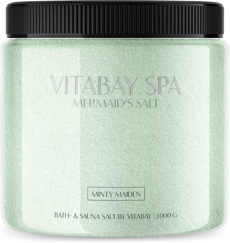 Vitabay Sauna- und Badesalz Minty Maiden 1000 g • Sanftes Körperpeeling • Whirlpool geeignet, Minty