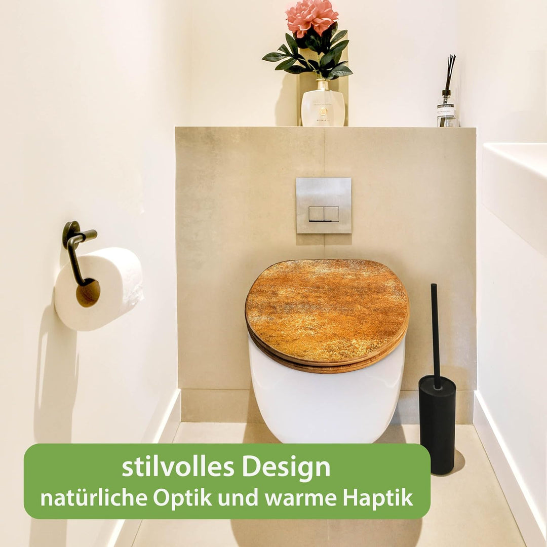 banjado Design WC Sitz Bambus Absenkautomatik 45,8x37,5cm - Toilettendeckel mit Absenkautomatik Holz