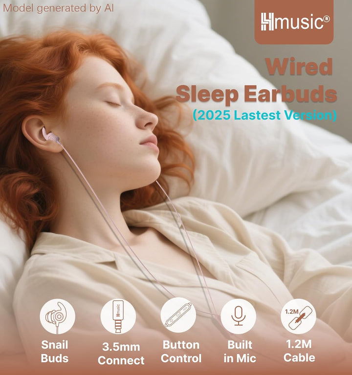 Hmusic Schlaf Ohrhörer, 30dB Geräuschisolierung, 2g leicht 3,5mm Kopfhörer, flach/dünn Komfortable S