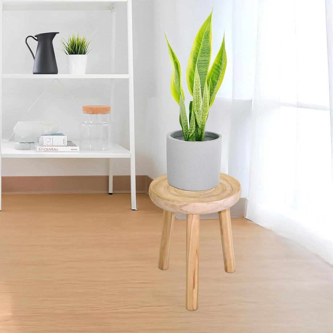 Spetebo Holz Blumenhocker mit 3 Beinen - Ø 35 cm - Deko Hocker rund naturbelassen - Pflanzenständer