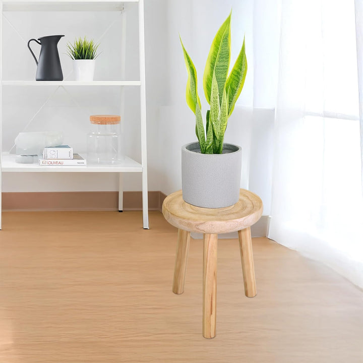 Spetebo Holz Blumenhocker mit 3 Beinen - Ø 35 cm - Deko Hocker rund naturbelassen - Pflanzenständer