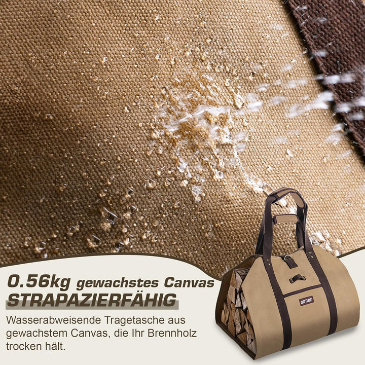 Goture Tragetasche für Holztragetasche aus gewachstem Canvas mit 1 Paar Handschuhen, wasserabweisend