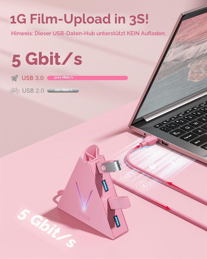 4-Port USB 3.0 Hub,USB 3.0 verlängerung mit verlängertem 60cm Kabel,USB Verteiler für Mac, PC, Xbox