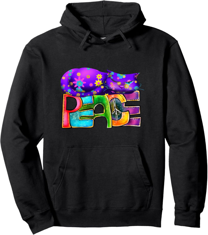 Katze Hippie Katze Frieden schlafen Kitty lila Blume Katzen Pullover Hoodie