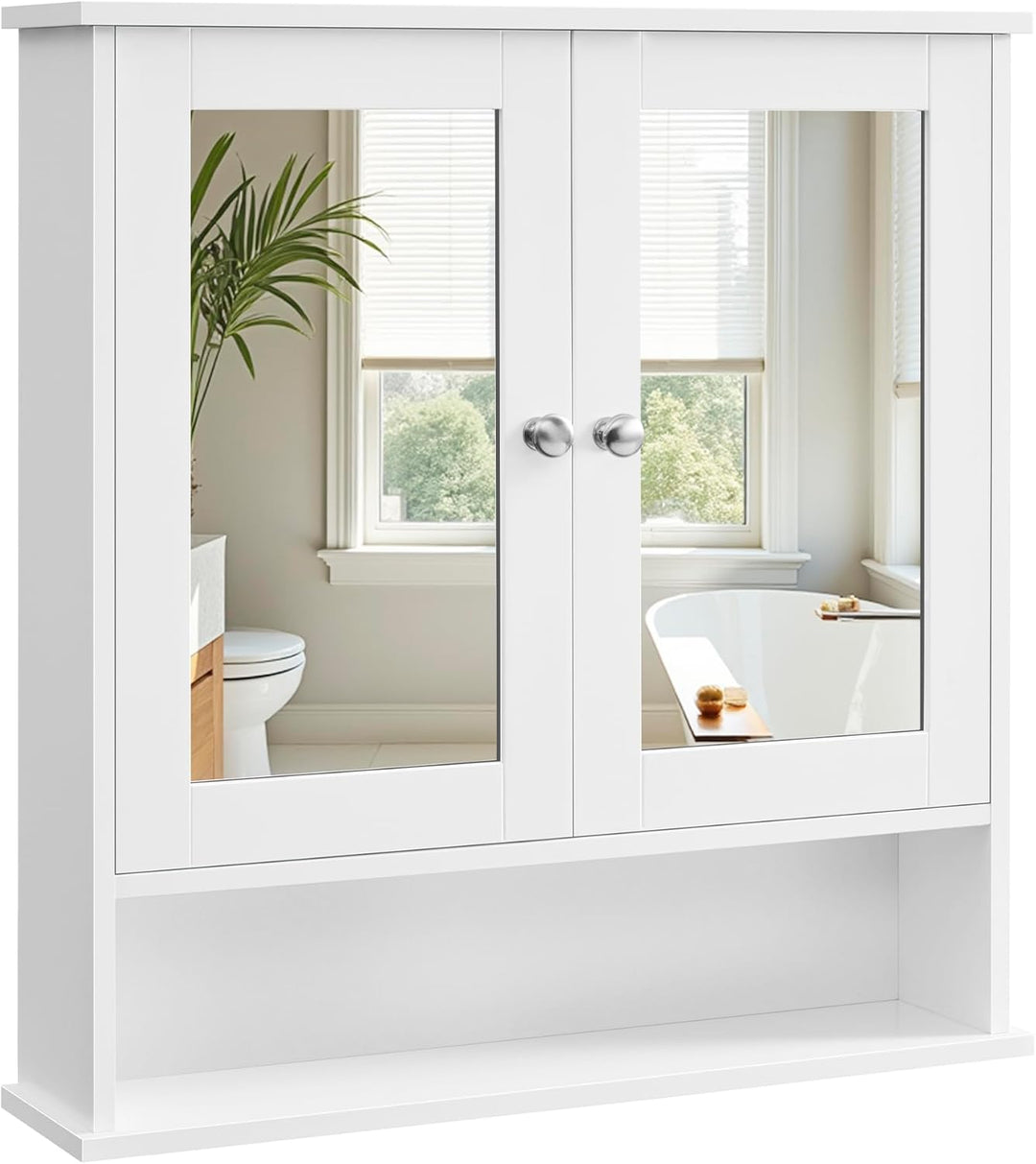 VASAGLE Spiegelschrank, Badschrank, Wandschrank, Hängeschrank mit 2 Spiegeltüren und offenem Fach, v