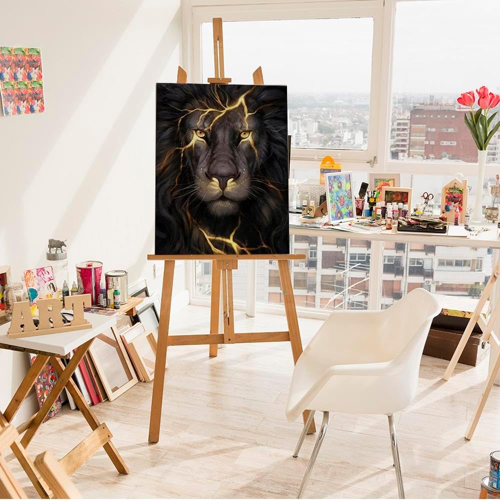 Artnapi Malen nach Zahlen Erwachsene mit Rahmen | DIY Handgemalt | Tiere - Dunkler Löwe | Kit für An