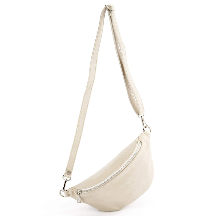 modamoda de - T211 - ital. Hüfttasche Bauchtasche Brusttasche Medium aus weichem Leder, Farbe:Creme,