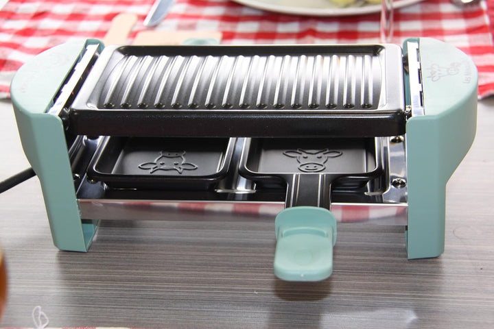 LITTLE BALANCE 8746 Raclette 2 Meuuuh...!, Raclette-Gerät für 1/2 Personen, abnehmbarer Grill, 2 Spa