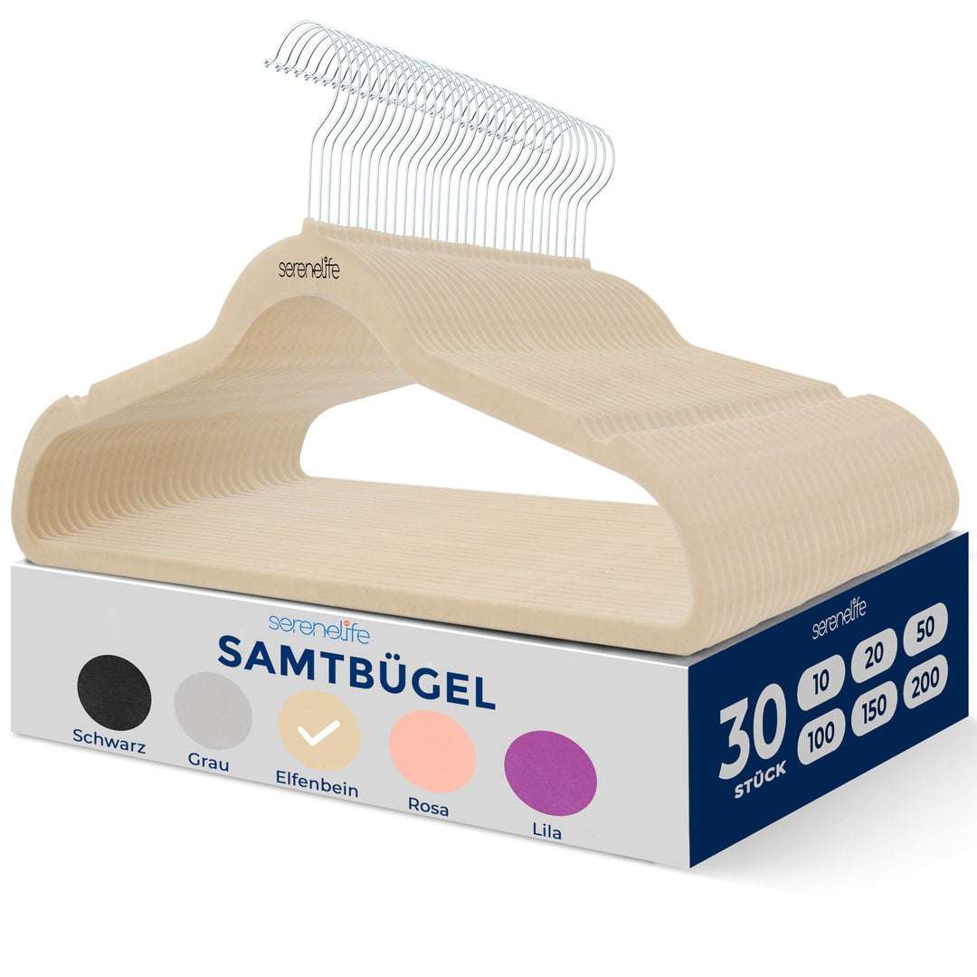 SereneLife Kleiderhaken Samt, Samtbügel 30 Stück, rutschfeste Bügel mit 360° drehbarer Haken für Ihr