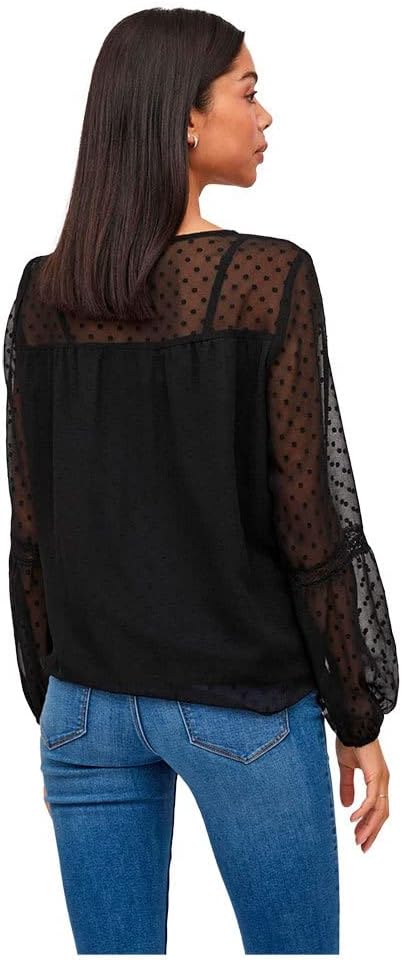Vila Damen Viedee L/S Top/Su-Noos Bluse 34 Schwarz, 34 Schwarz