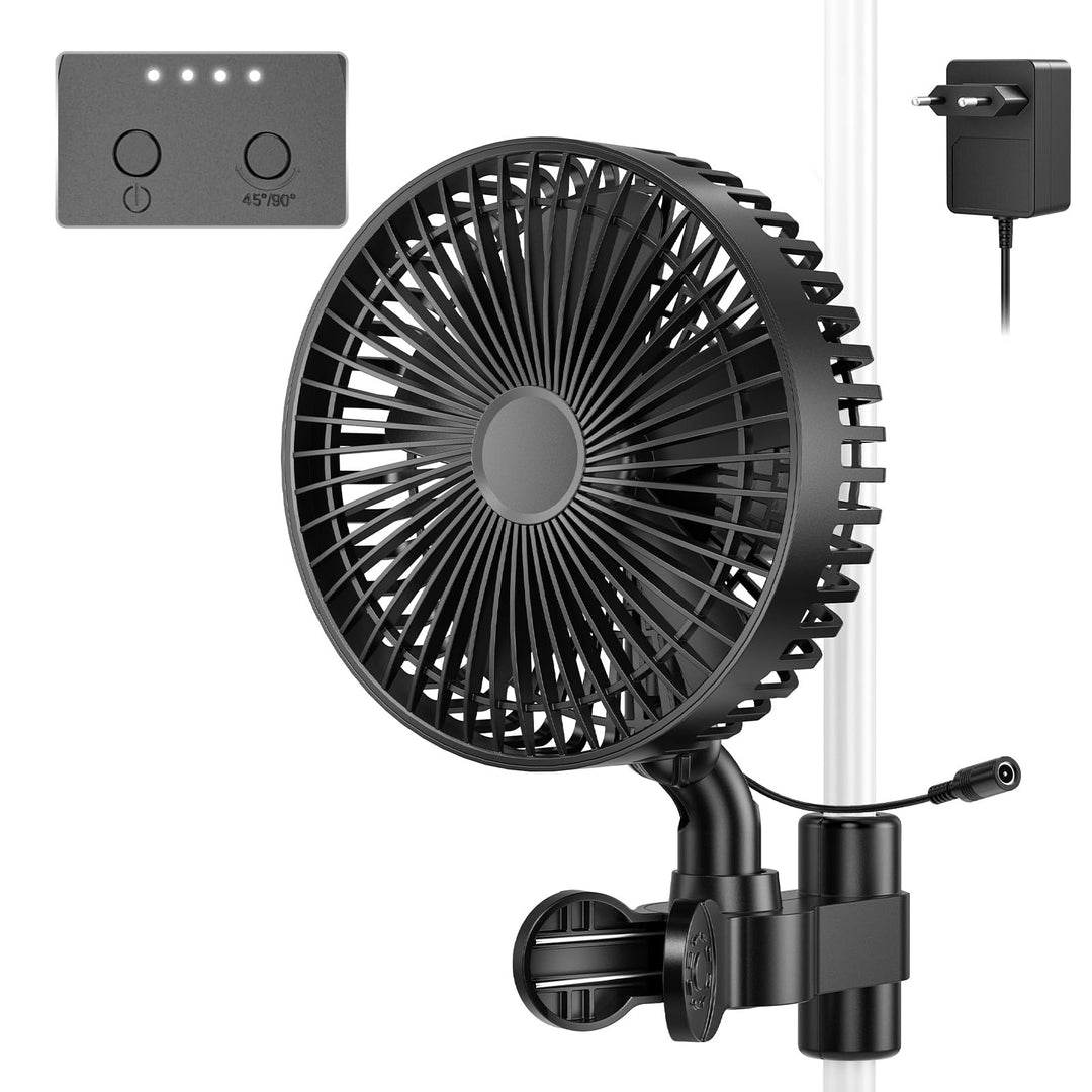 Grow Ventilator mit Clip, 4-Drehzahlstufen, 10W EC Motor, 550 m3/h Luftstrom, 32 dBA, 5-Blatt-7-Zoll