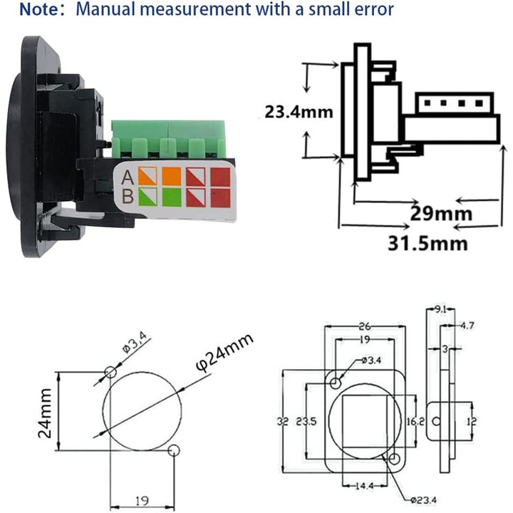 PENGLIN 5PCS RJ45-Buchse für Schalttafelmontage Schraubklemmenadapter, D-Typ RJ45 8P8C Buchse zu 8 P