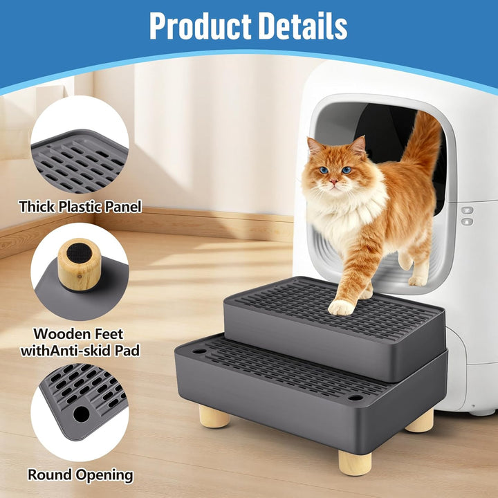 Verstellbare 2-stufige Katzentoilettenrampe, Katzen Treppen&Stufen mit Holzfüsse Filterfunktion, lei