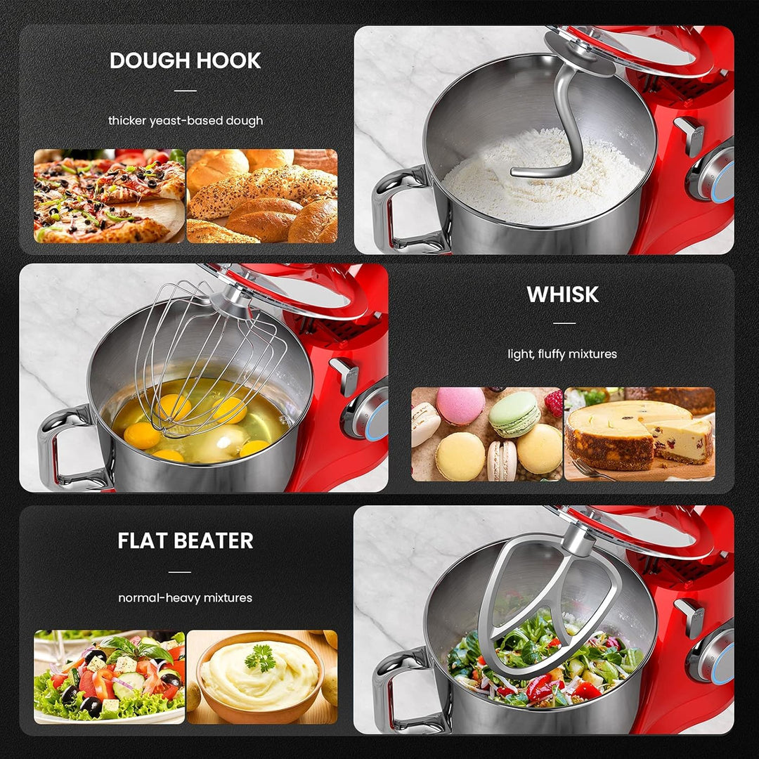 KICHOT 4,5L Küchenmaschine Knetmaschine, 10-Gang Küchenmaschine, Knethaken, FlachrüHrer, Spritzschut
