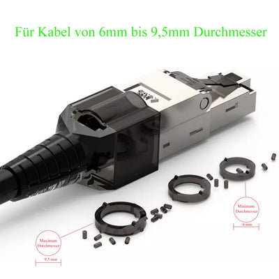 10 Stück Netzwerkstecker Cat 7 werkzeuglos CAT7 CAT7A RJ45 LAN UTP Kabel Stecker Blau ohne Werkzeug