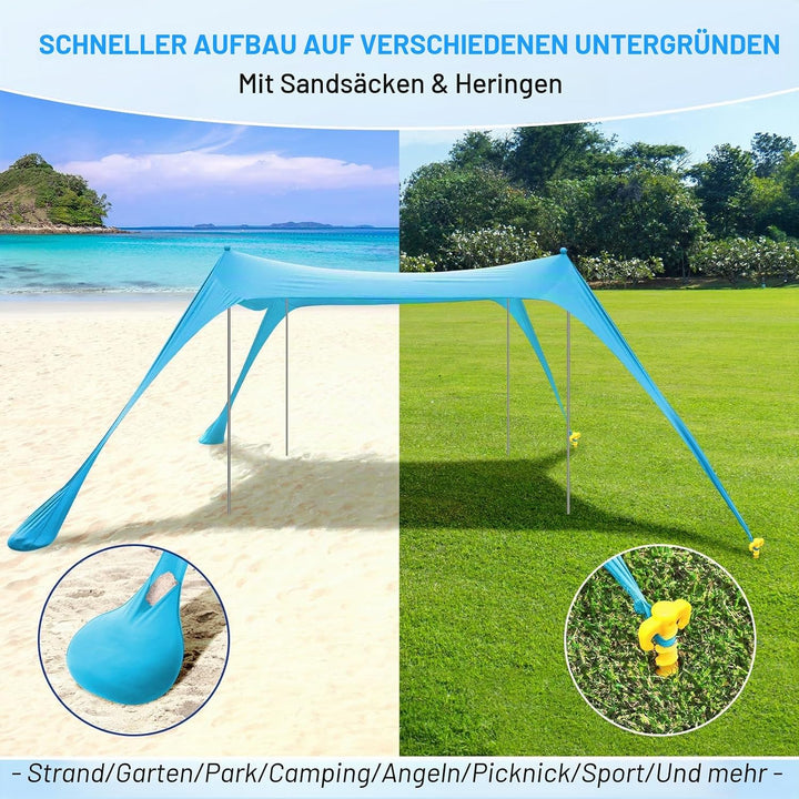 Sonnensegel Strand Strandzelt Sonnenschutz UPF50+, 3m X 3m X 2m Strand Sonnenschutz Mit 4 Alustangen