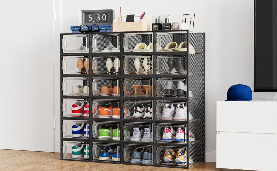 HOMIDEC Schuhboxen, 12er Pack Schuhboxen Stapelbar Transparent, Schuhorganizer Schuhaufbewahrung, Sc