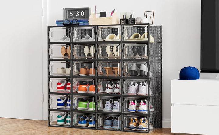 HOMIDEC Schuhboxen, 12er Pack Schuhboxen Stapelbar Transparent, Schuhorganizer Schuhaufbewahrung, Sc