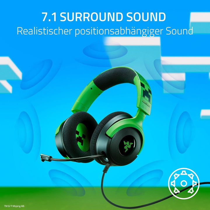 Razer Kraken V4 X Minecraft Edition - Kabelgebundenes USB-PC-Gaming-Headset (Triforce 40mm-Treiber,