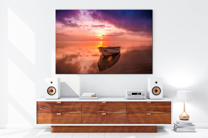 deyoli Einsames Boot im Sonnenuntergang Format:90x60 cm als Leinwandbild, Motiv fertig gerahmt auf E