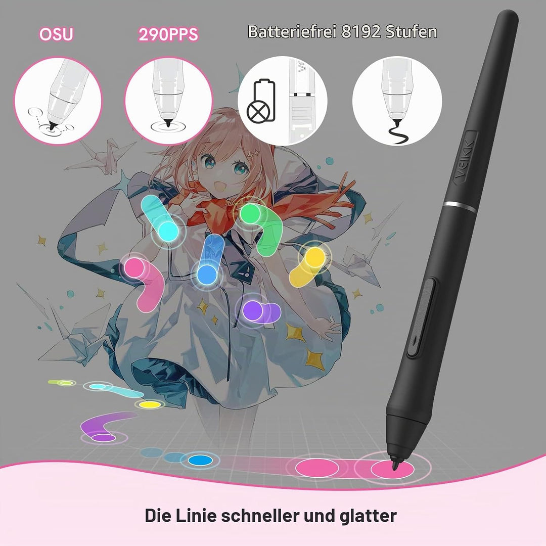 OSU Tablet VEIKK VK430,Grafiktablett 4x3 Zoll,Batterielosem Stylus mit 290RPS Berichtsrate, 8192 Dru