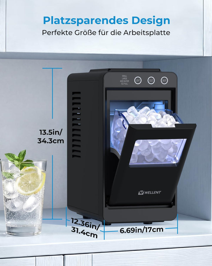 Tragbare Eiswürfelmaschine mit Schublade – Schnelles Kugeleis in 6 Min (12kg/24h), 2 Grössen, Selbst