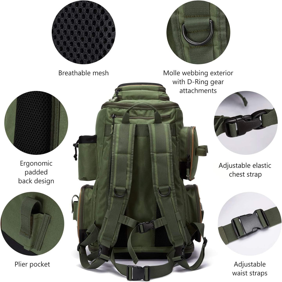 BASSDASH Fishing Tackle Backpack Water Resistant Lightweight Tactical Bag Soft Tackle Box with Rod H