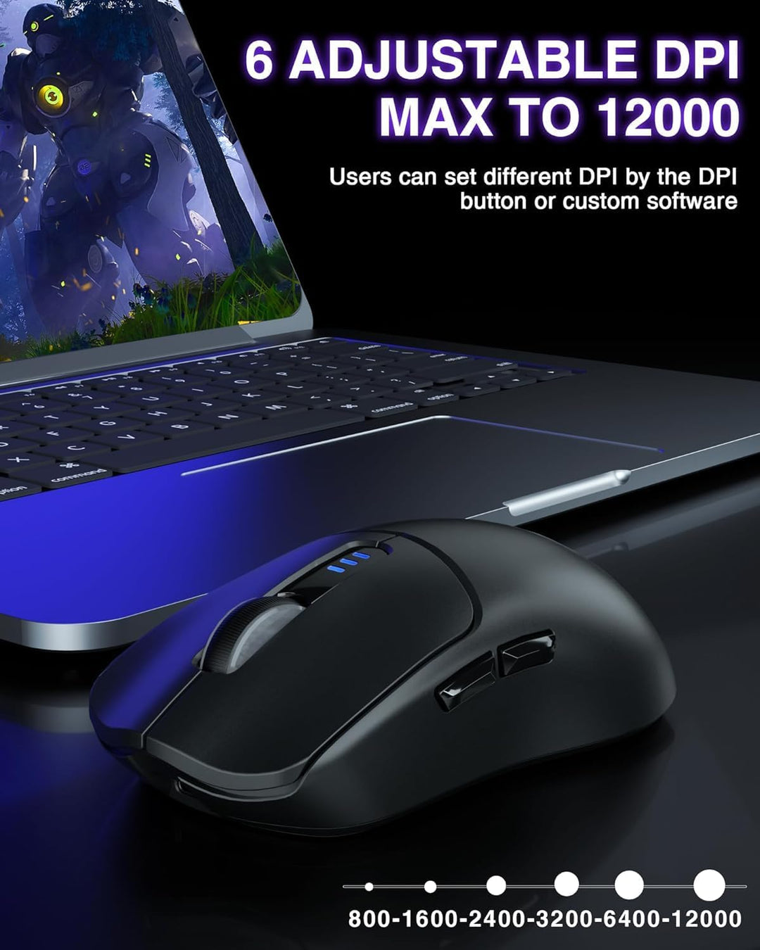 AULA SC580 Gaming Maus Kabellos,2.4GHz/USB-C/BT Wireless Gaming Mouse,12000DPI,6 Programmierbare Tas