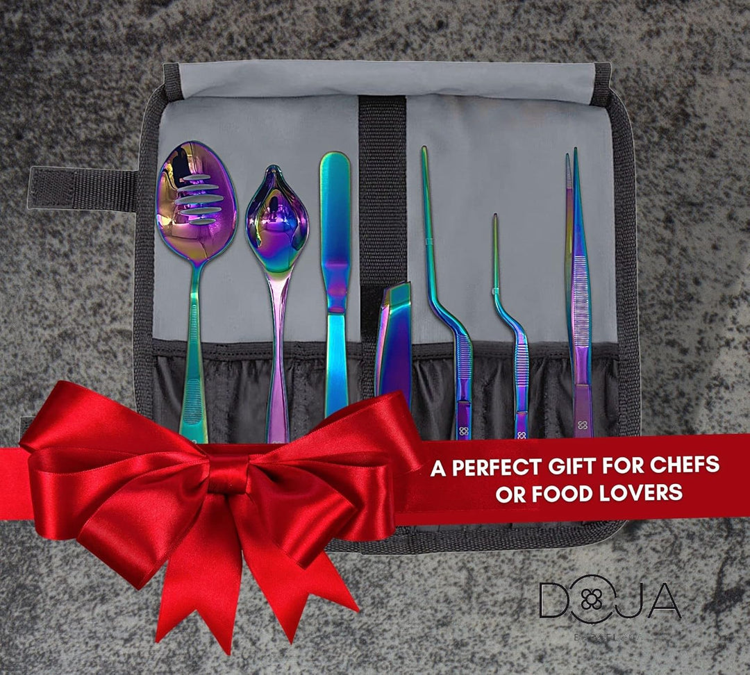 DOJA Barcelona | Kueche Chef Kochutensilien | Farbe: Regenbogen | 7 Utensilien Edelstahl Plating Kit