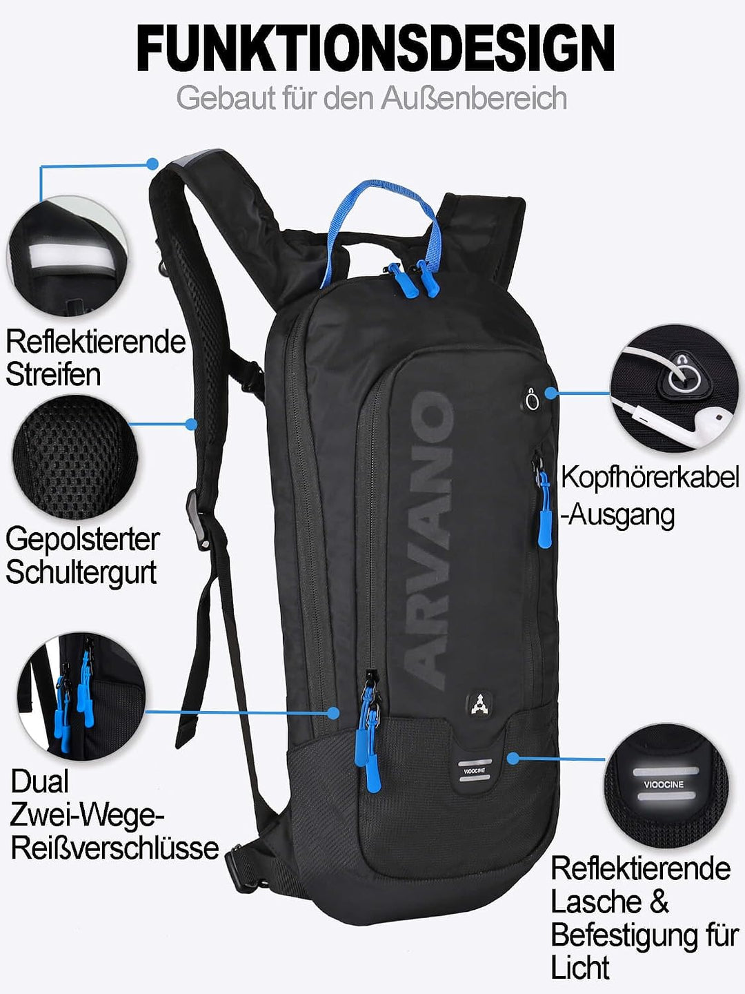 6L Fahrradrucksack mit 2L Trinkblase, Trinkrucksack Leicht &amp; Atmungsaktiv, Mountainbike Rucksack mit