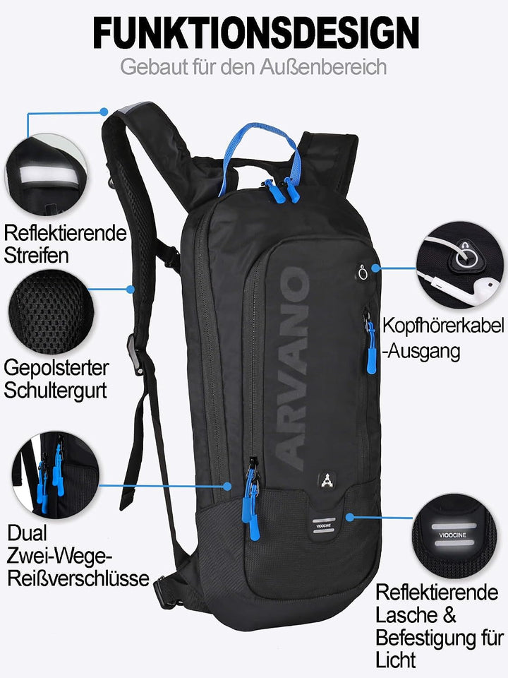 6L Fahrradrucksack mit 2L Trinkblase, Trinkrucksack Leicht &amp; Atmungsaktiv, Mountainbike Rucksack mit