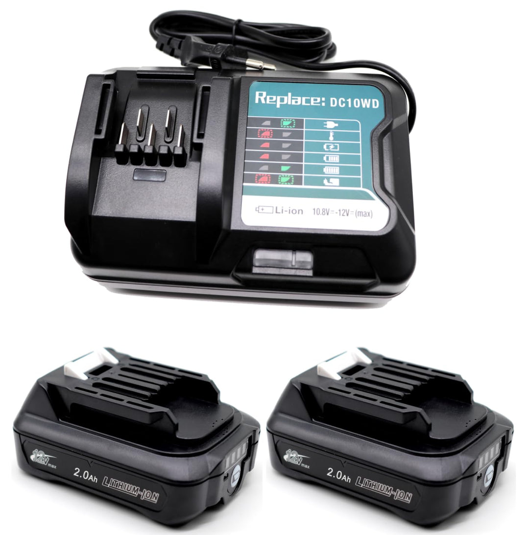 FengWings® 2 Stück BL1021B 10.8/12V 2.0Ah Akku mit DC10WD Ladegerät Kompatibel mit Makita, BL1020B E