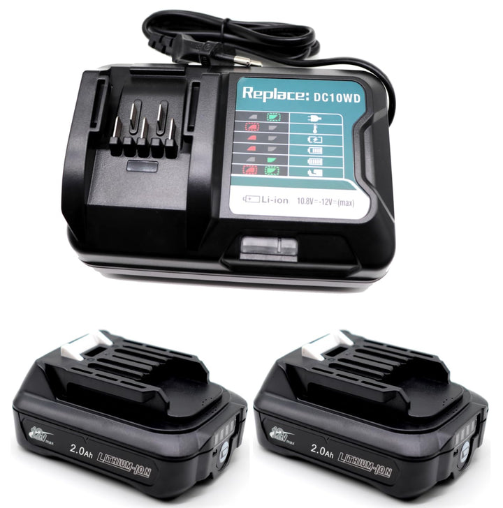 FengWings® 2 Stück BL1021B 10.8/12V 2.0Ah Akku mit DC10WD Ladegerät Kompatibel mit Makita, BL1020B E