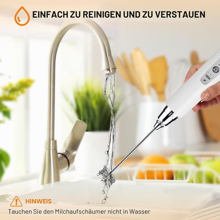YUSWKO Milchaufschäumer Stab für Kaffee, Usb Wiederaufladbarer Aufschäumer, 3 Schneebesen-Köpfe 3 Ge