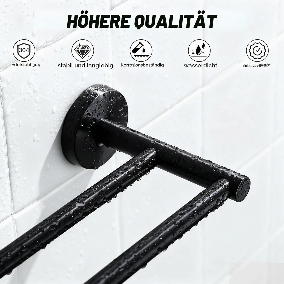 Ausziehbarer Handtuchhalter 43-72 cm, 304 Edelstahl Doppelstangen Design, Schwarz für Badezimmer/Küc