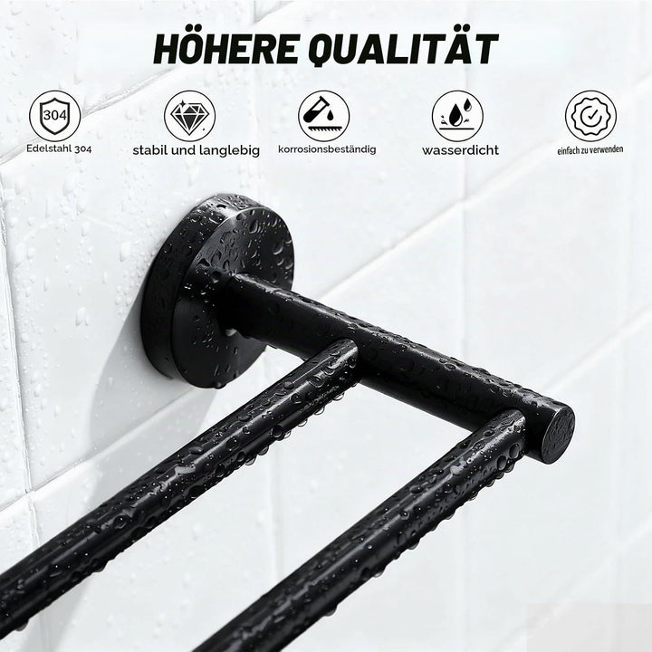 Ausziehbarer Handtuchhalter 43-72 cm, 304 Edelstahl Doppelstangen Design, Schwarz für Badezimmer/Küc